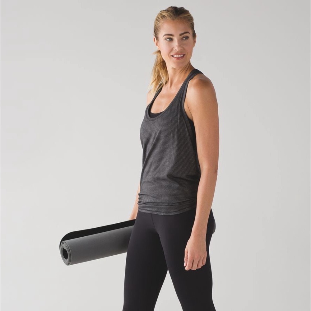 Lululemon Tie It Up Singlet Heathered Black Grey Stripe Workout Tank Top